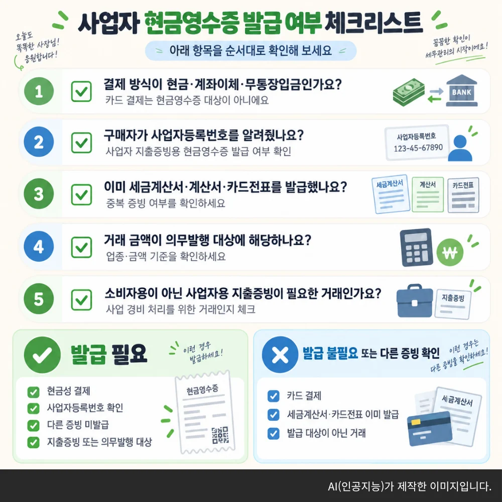 사업자 현금영수증 발급 여부 체크리스트